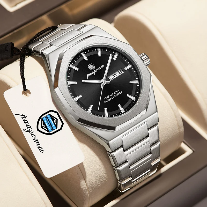 PAAZOMU Montres de luxe originales pour homme, montre sport à quartz, étanche, lumineuse, avec affichage de la date et du jour, coffret cadeau 2026