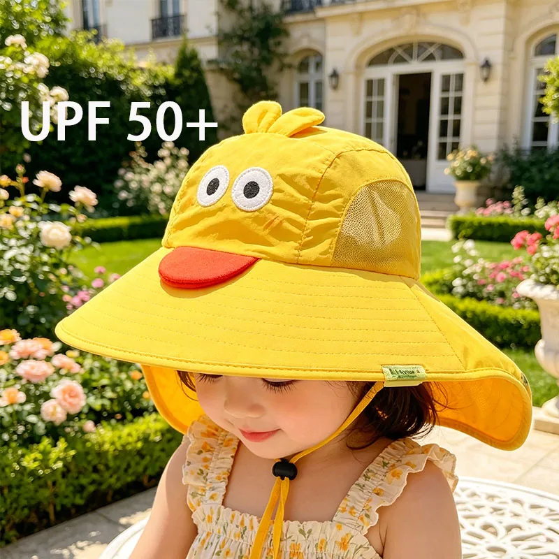 Kleinkind-Sonnenhut UPF50+ UV-Schutz Strandhut mit breiter Krempe und Nackenschutz Verstellbare Sommermütze für Kinder Mädchen Jungen Image