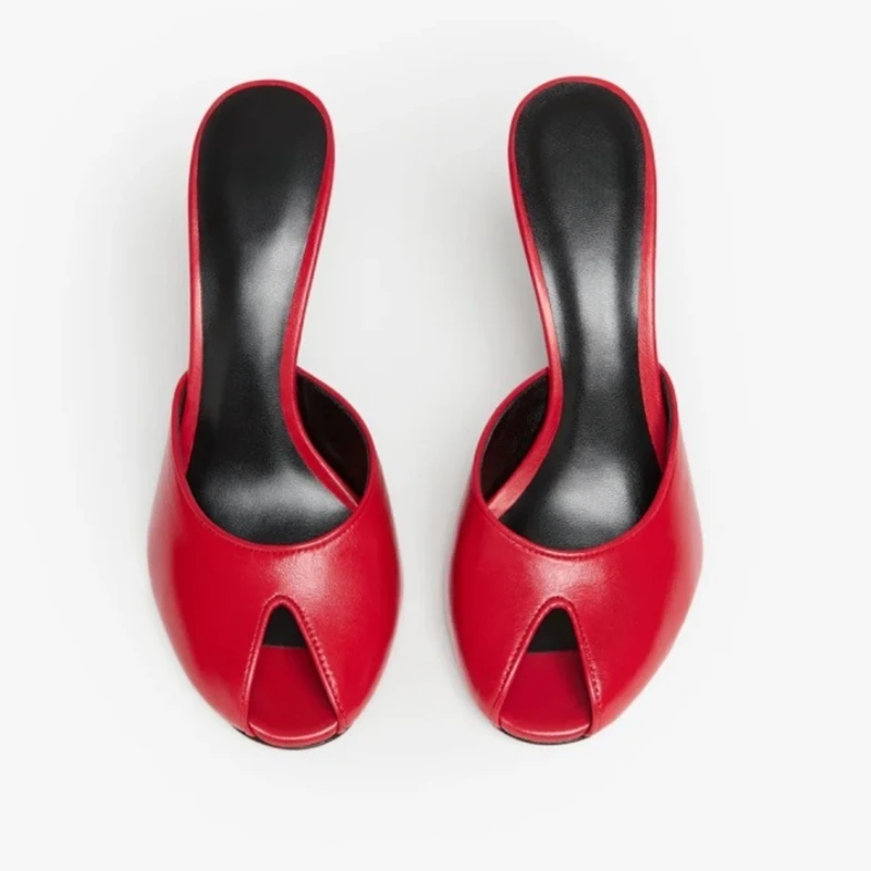 Sexy V-förmige Zehenfreie Pantoletten Rot Weiß Schwarz Matt-Leder Stiletto-Absätze Damen Moderne Schuhe Slip-On Sommer-Sandalen