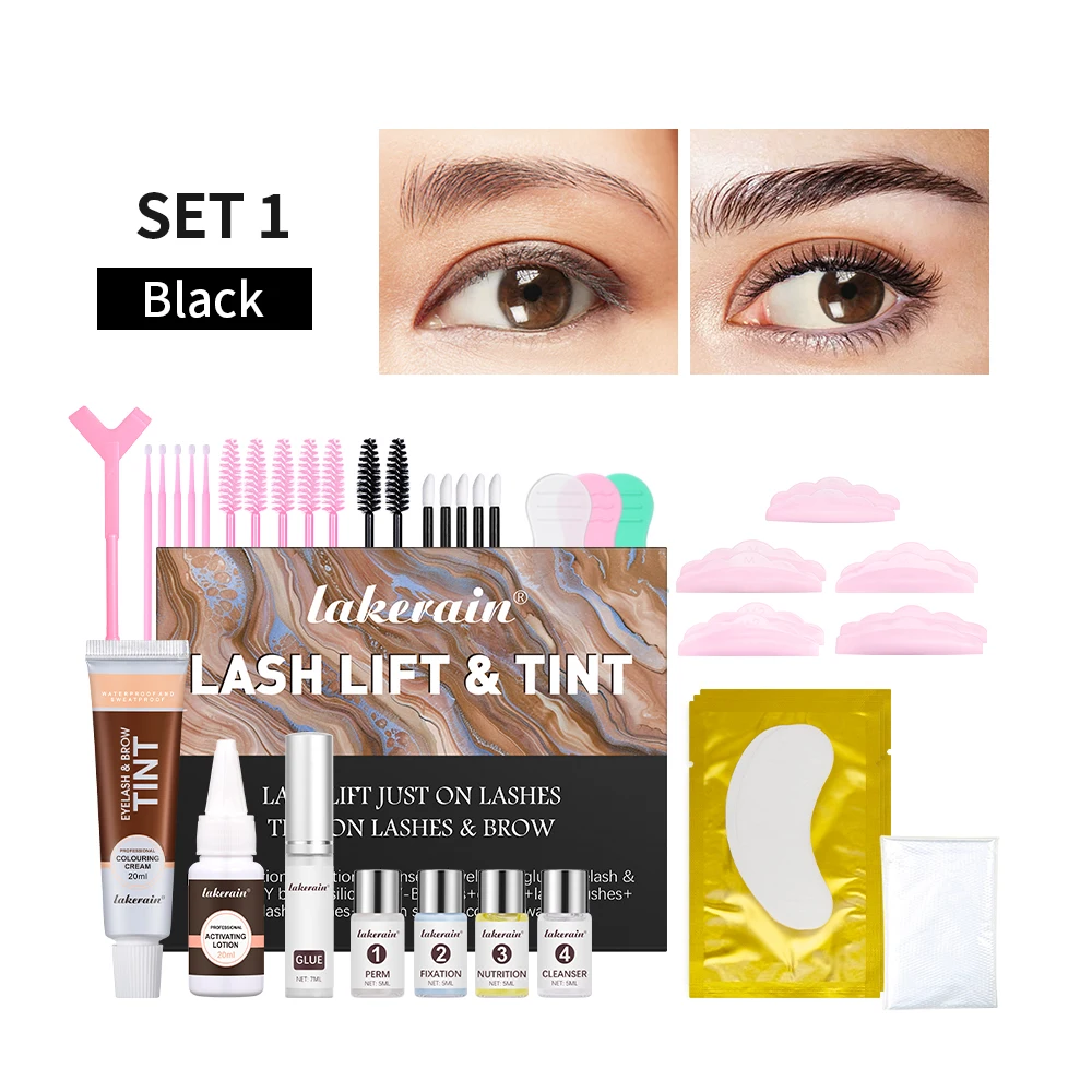 Professionelles Wimpern-Dauerwellen- und Färbeset Schwarz Braun Wimpern- und Augenbrauen-Lifting-Set Wimpernlifting-Kit für den Heimgebrauch und den Salon Make-up-Tools Image