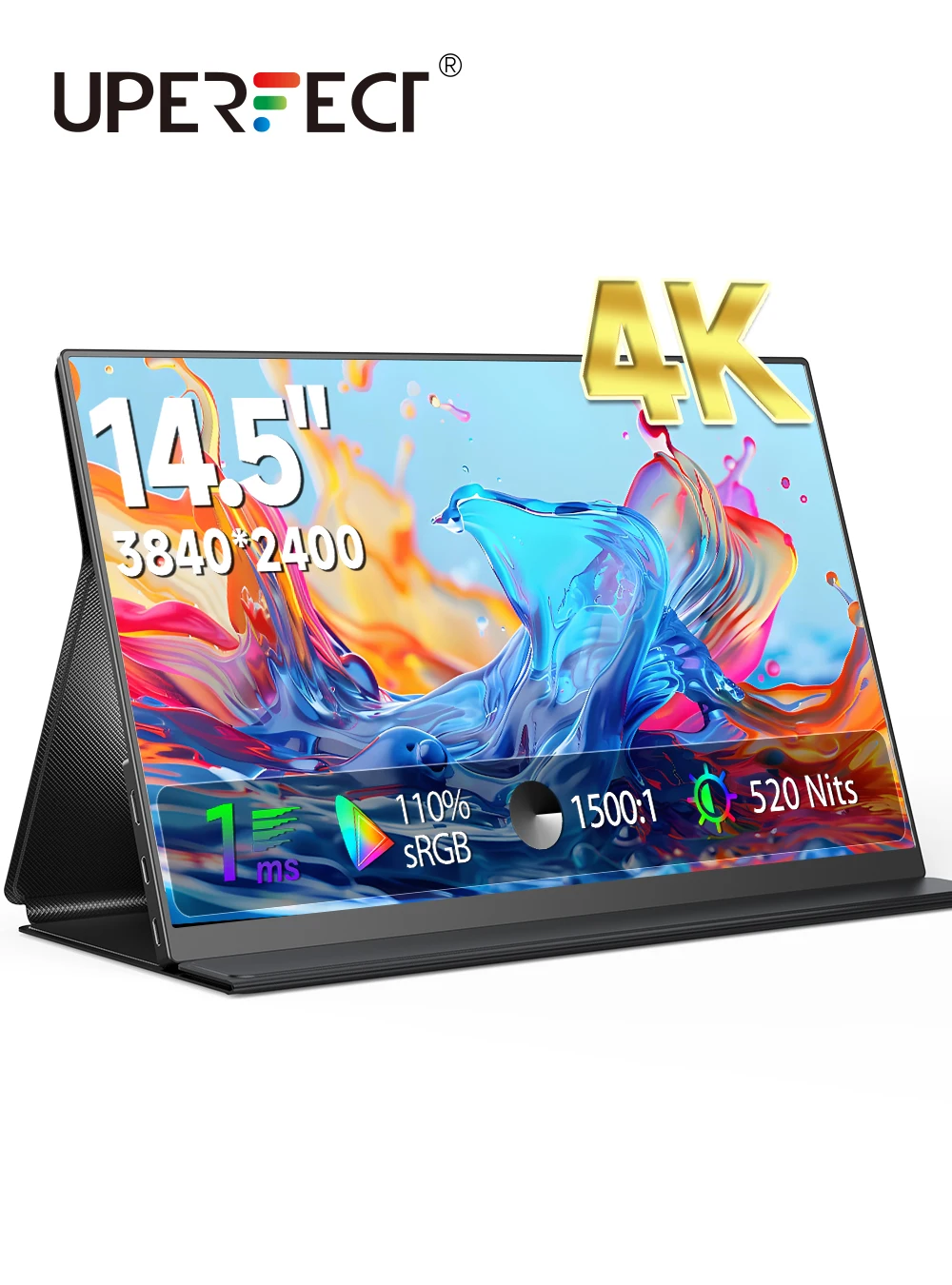 UPERFECT 14.5" 4K moniteur portable 60Hz 16:10 écran IPS 100% sRGB 8bit + RFC VESA 75mm moniteur avec Type-C Mini HDMI deuxième écran support arrière pour MAC / ordinateur portable / PC / Xbox / PS4 /