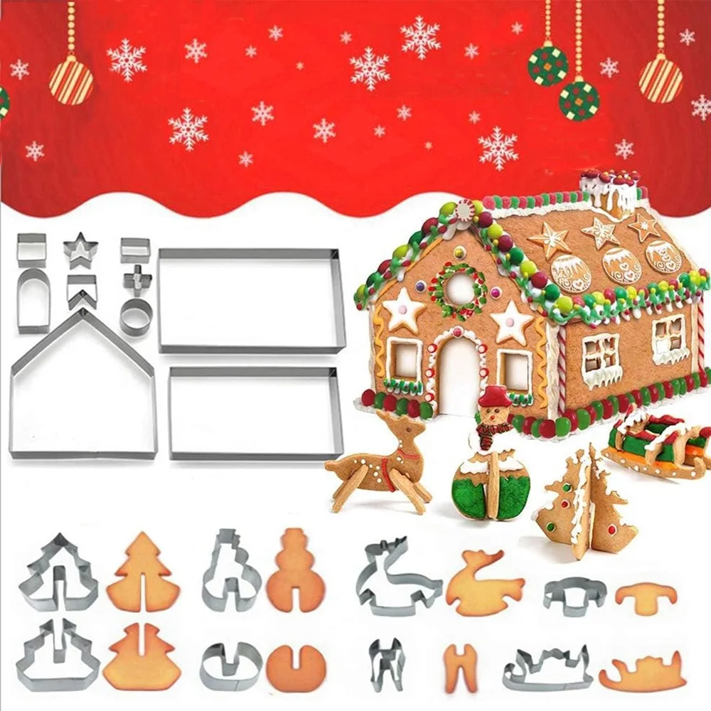 Lebkuchenhaus Ausstecher Set Edelstahl 3D Weihnachtshaus Fondant Keks Schokolade DIY Formen Backzubehör Image
