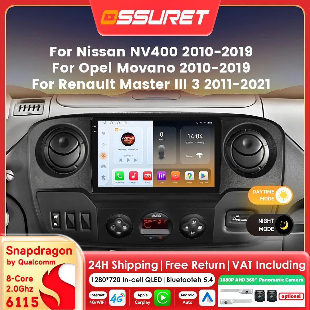 6115 Carplay Android 14 Autoradio für Renault Master III 3 Opel Movano Nissan NV400 Autoradio GPS Multimedia 360 Kamerabildschirm Image