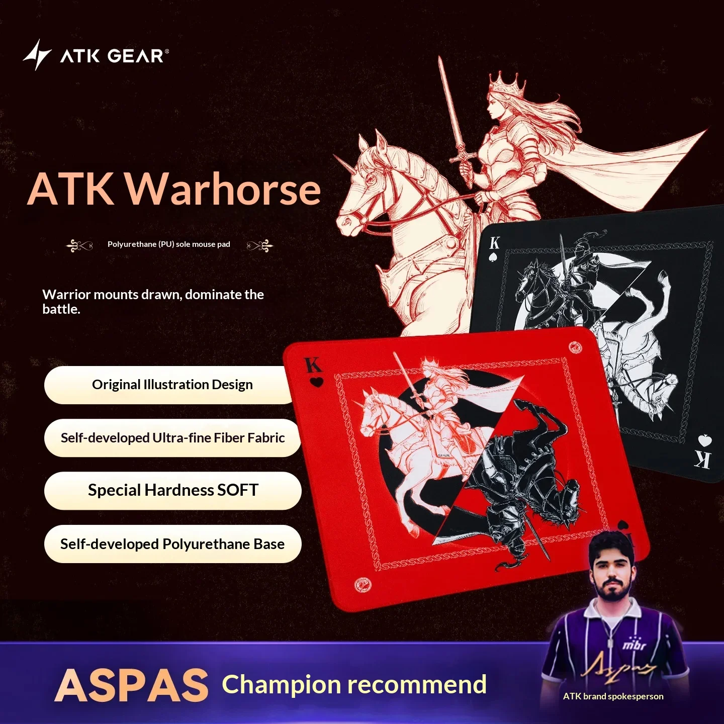 ATK Gaming-Mauspad, Original-Illustration, War Horse, rutschfeste, glatte Oberfläche für FPS, E-Sport-Gaming, für Valorant Delta Force Image