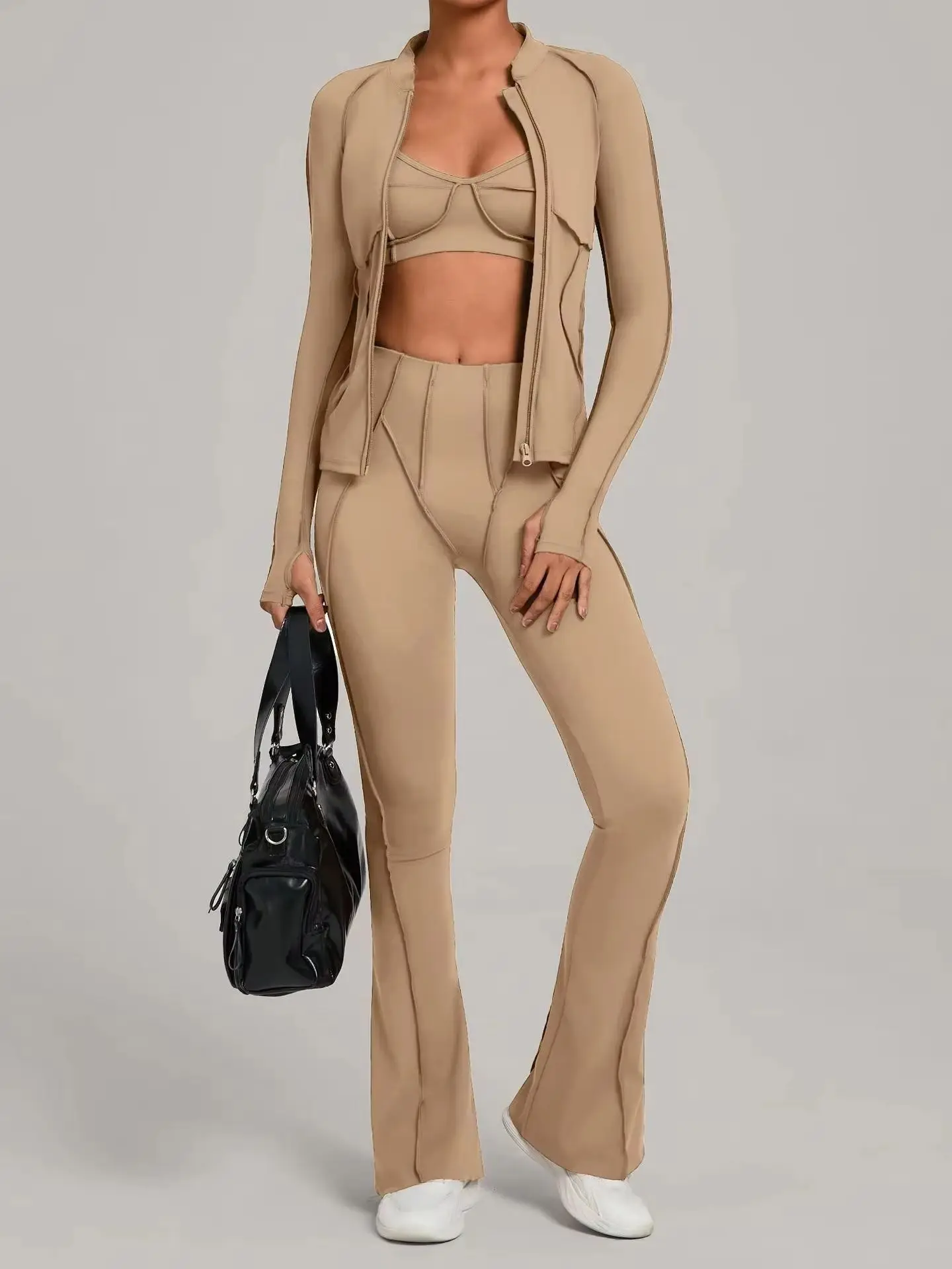 Ensemble de yoga 2/3 pièces, tenues de sport pour femmes, vêtements de fitness, legging de gym, tenue de sport à manches longues, soutien-gorge de yoga, vêtements de sport