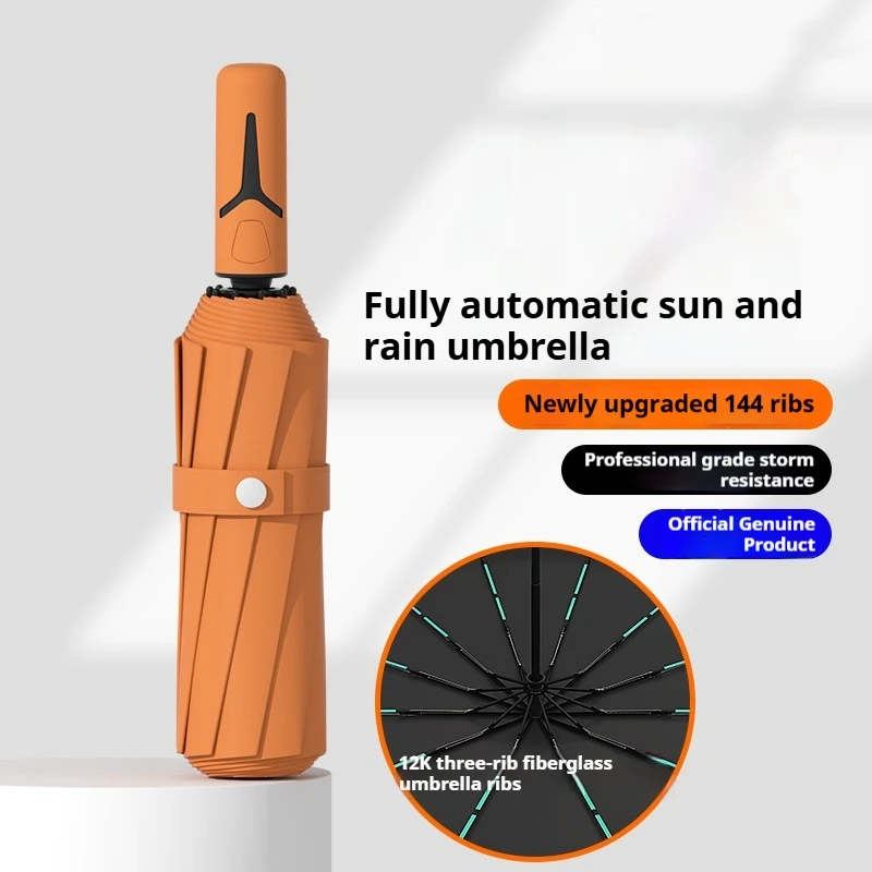 12K144 Superstarker, windbeständiger Regenschirm mit Knochen, 107 cm Durchmesser, automatischer, kompakter Reiseschirm zum Öffnen/Schließen Image