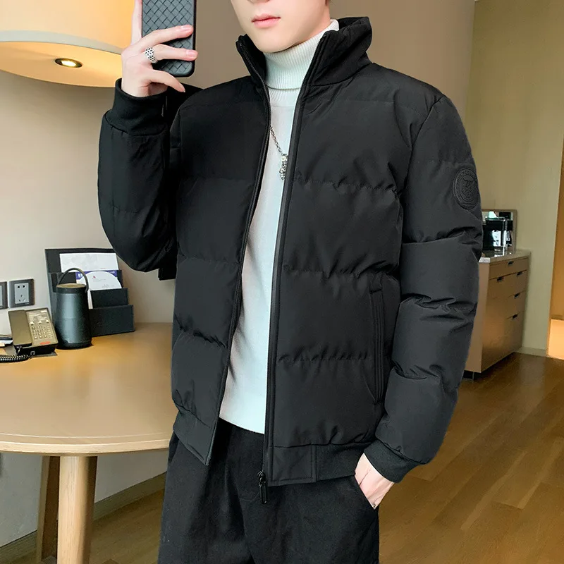 Herrenjacke 2025, neuer Herbst- und Winter-Baumwollmantel mit Tigerkopf, verdickter, einfacher Baumwollmantel, Stehkragen, kurz, einfarbig Image