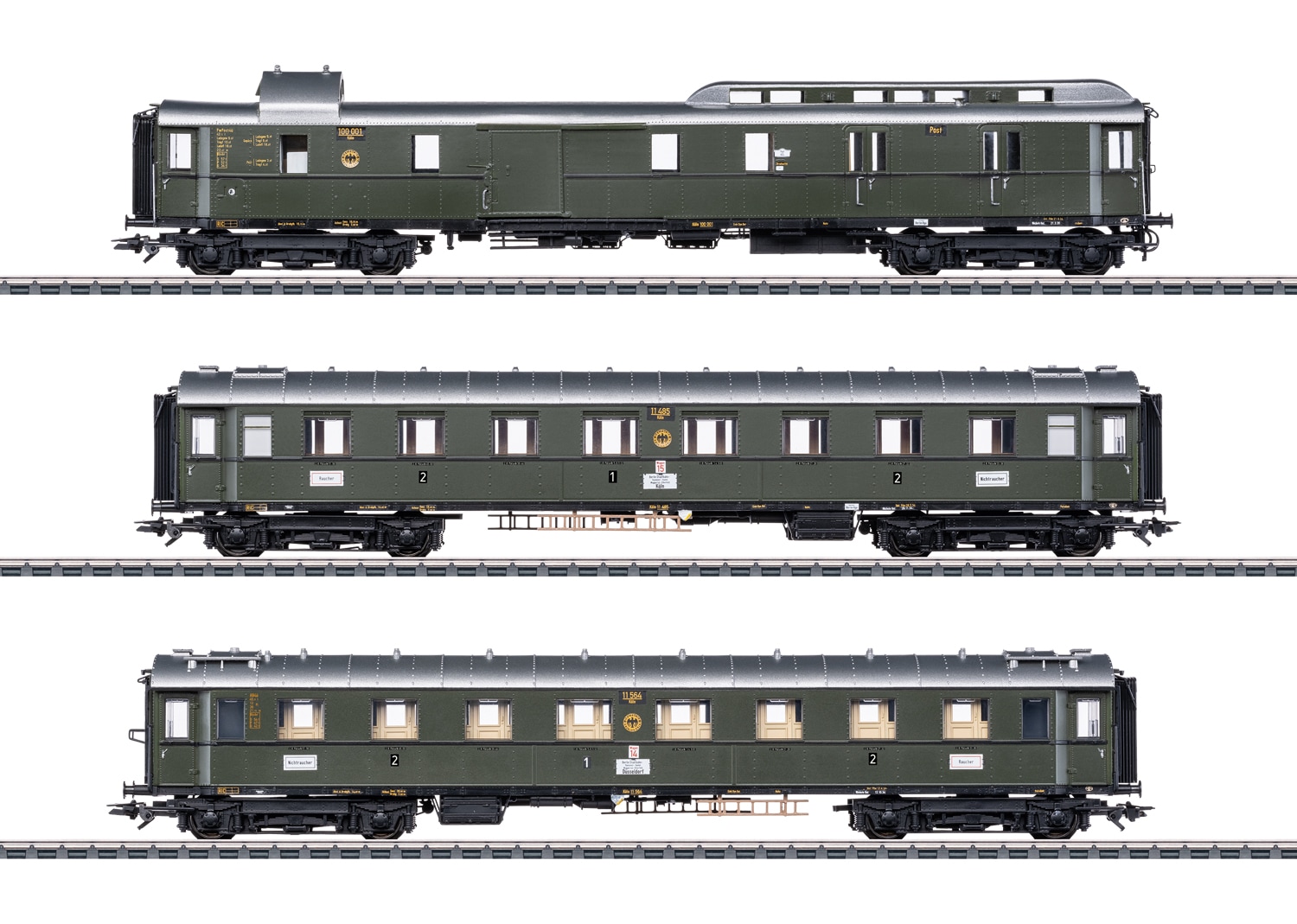 Personenwagen MÄRKLIN "Schnellzugwagen-Set FD 226 zur Baureihe 01 - 42490", grün, Modelleisenbahn-Fahrzeuge, Kinder, Kunststoff, Metall, mit Licht