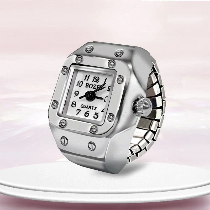 Ring Uhr Neue Heiße Verkauf Kreative Legierung Shell Finger Quadratischen Zifferblatt Paar Männer Und Frauen Image