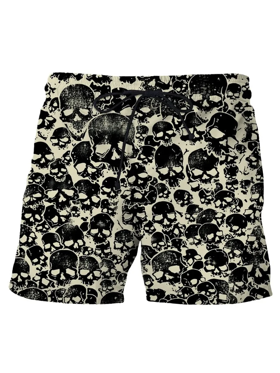 Hawaiianische Badehose für Herren, 3D-Schädel-Druck, Strandshorts, schnell trocknend, Outdoor, Freizeit, Sportshorts, Badebekleidung, modische Herren-Shorts Image
