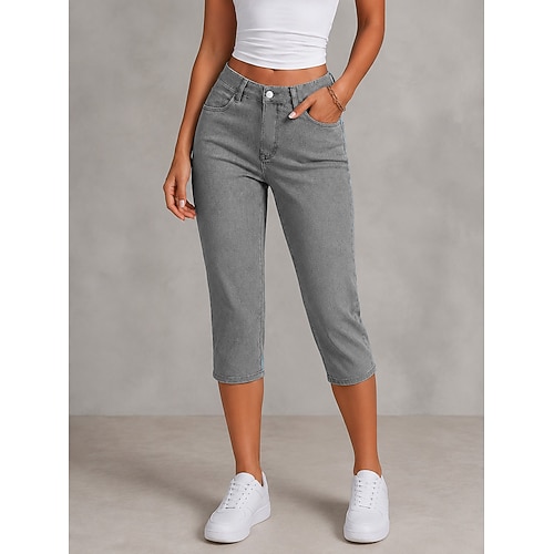 Per donna Pantaloni capri Jeans Pantaloni skinny Chinos Moda Capri Vita Alta Comodità Elasticizzato Vacanza Formale Nero Blu chiaro Grigio Estate Primavera Vestibilità aderente