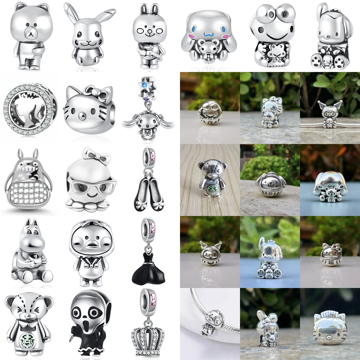 S925 Silber Sanrio Serie Charm-Perlen Passend für Hello Kitty Cinnamoroll Kuromi DIY Schmuckzubehör für Frauen