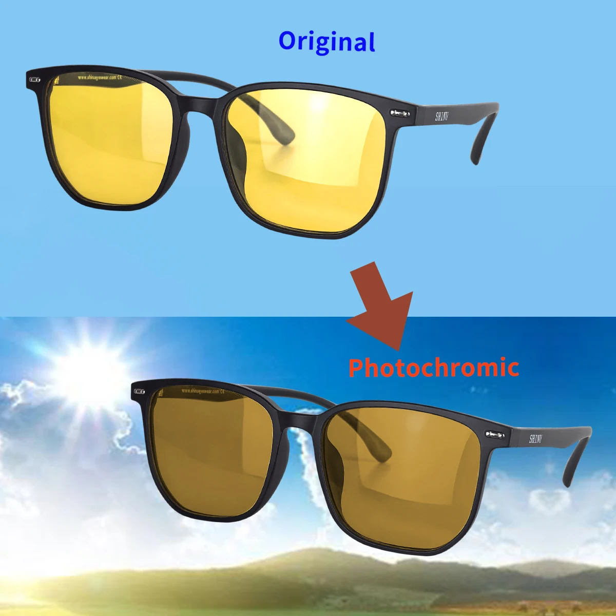 SHINU Photochrome Nachtsicht-Fahrbrille Blaulichtfilter Computerbrille Tag- und Nacht-Fahrbrille Image
