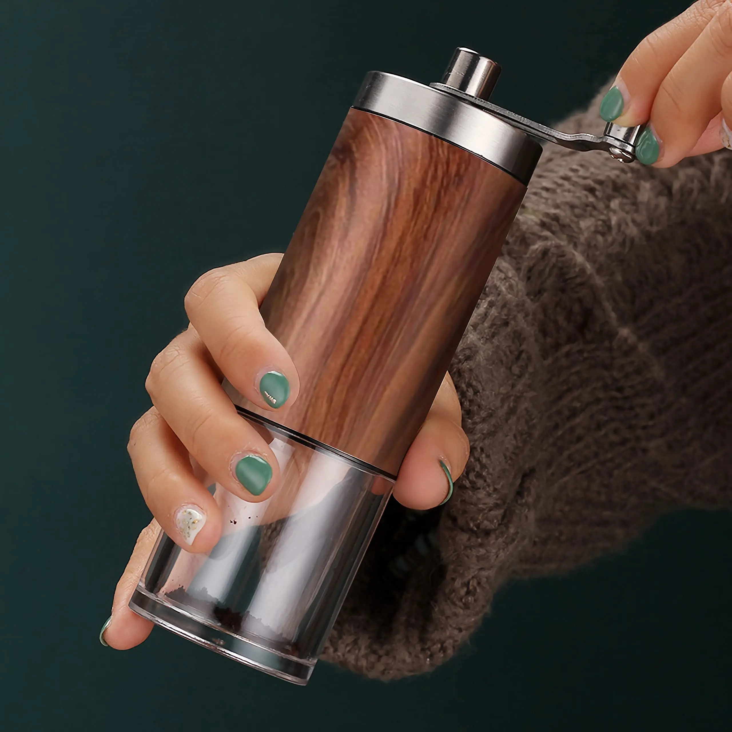 Manuelle Kaffeemühle aus Edelstahl, verstellbare Einstellungen, Bohnenmühle für Camping, geeignet für Kaffeeliebhaber, Camping, Familie Image
