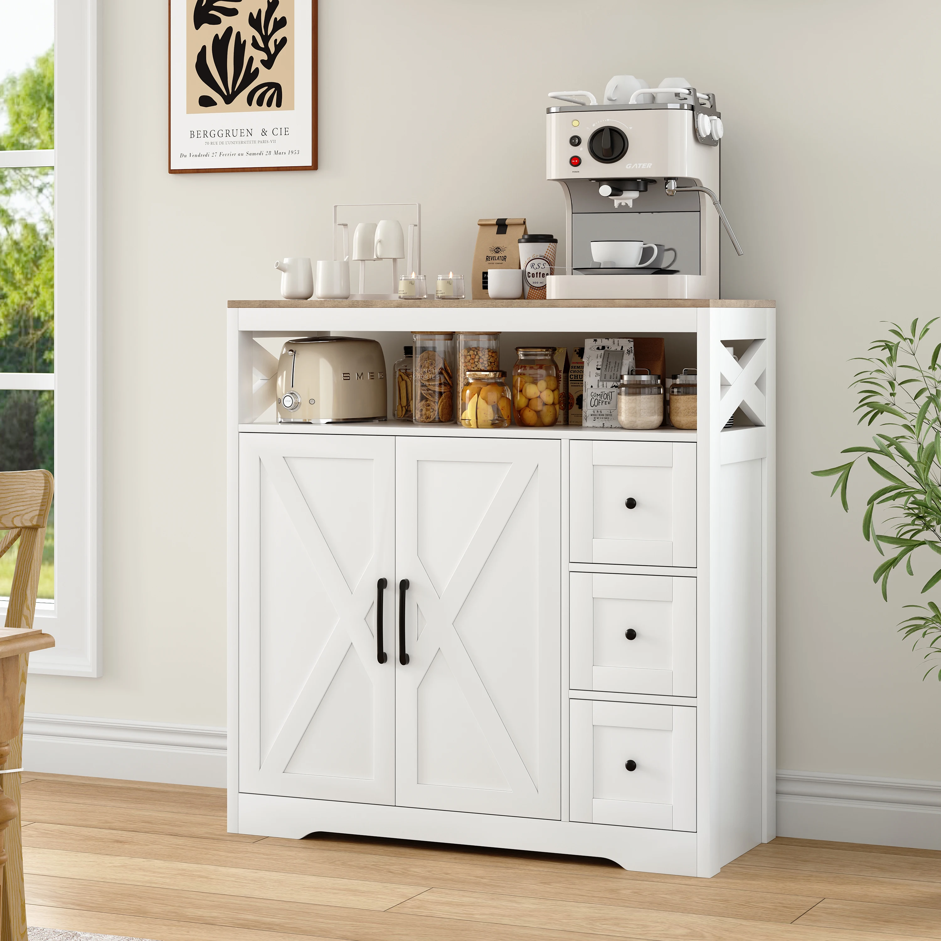 Fangange Küchenschrank Sideboard mit Türen, Buffet-Schrank, Kommode, freistehender Kleiderschrank, Highborad Sideboard Image
