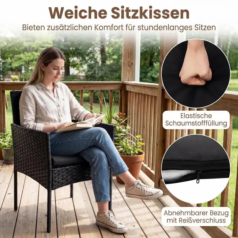 Gartenmöbel-Set, 3-teiliges Rattan-Balkonmöbel-Set mit 2 Stühlen und Gartentisch, Outdoor-Gartenlounge, schwarz Image
