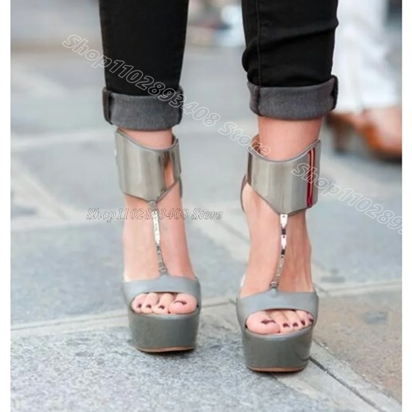 Grau Seltsame Stil Plattform Sandalen Offene spitze Stiletto Zurück Zipper Süße Stil Frauen Party Sommer Sexy Schuhe Zapatos Para Mujere