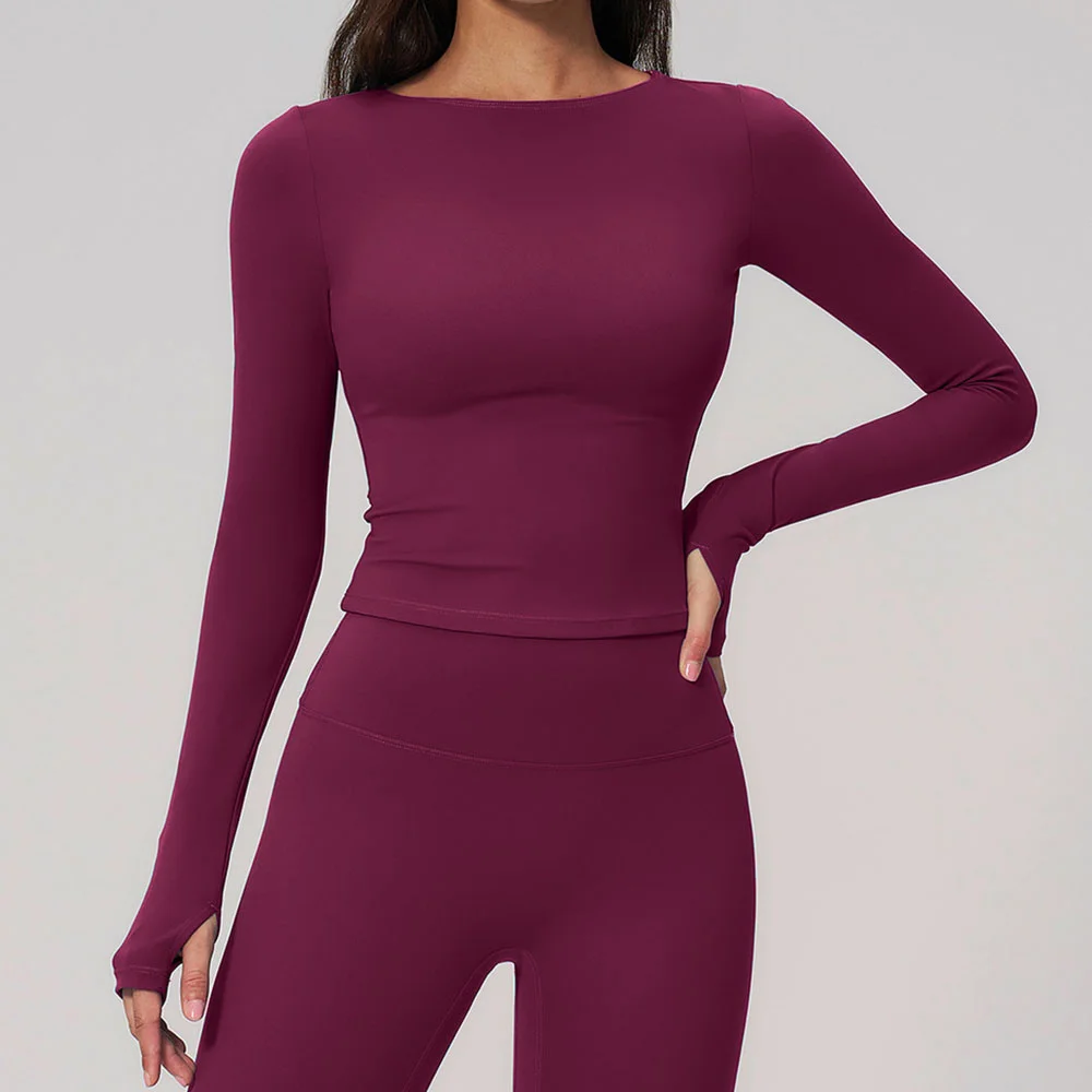 Women Yoga T-shirts Fitness Sports Long Sleeve Running High Elastic Workout Shirts Gym Sports Shirts Female Crop Top Yoga Tops