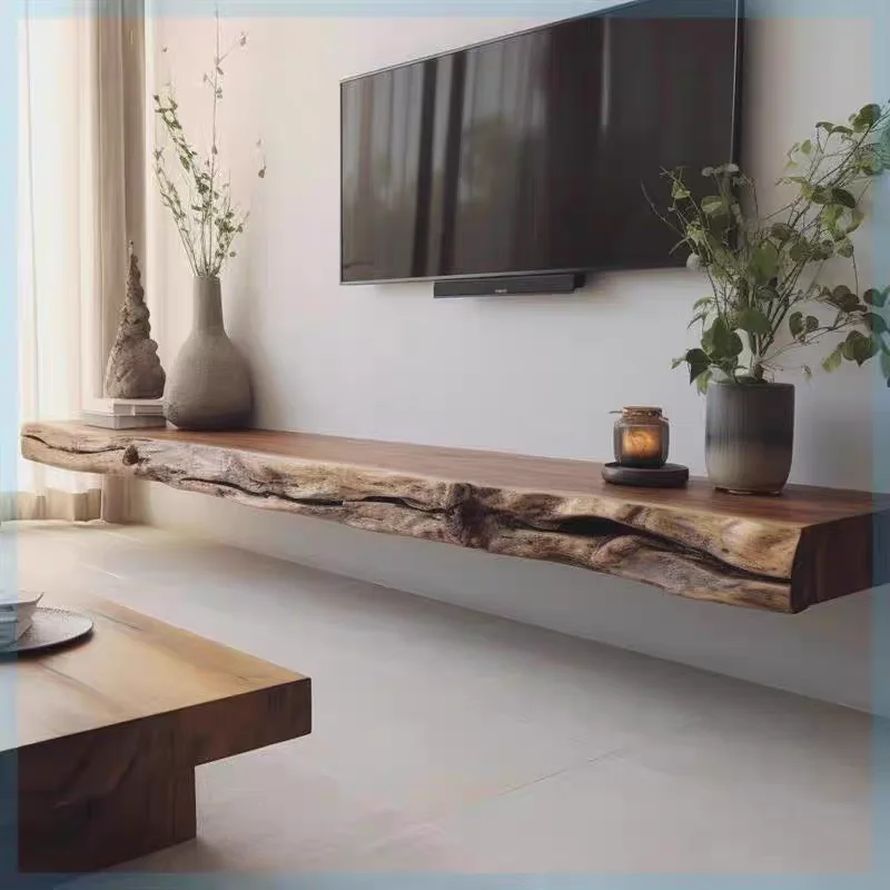 Wohnzimmer Einfaches Modernes Massivholz Wandmontiertes TV-Möbel Einzelnes Massivholzregal