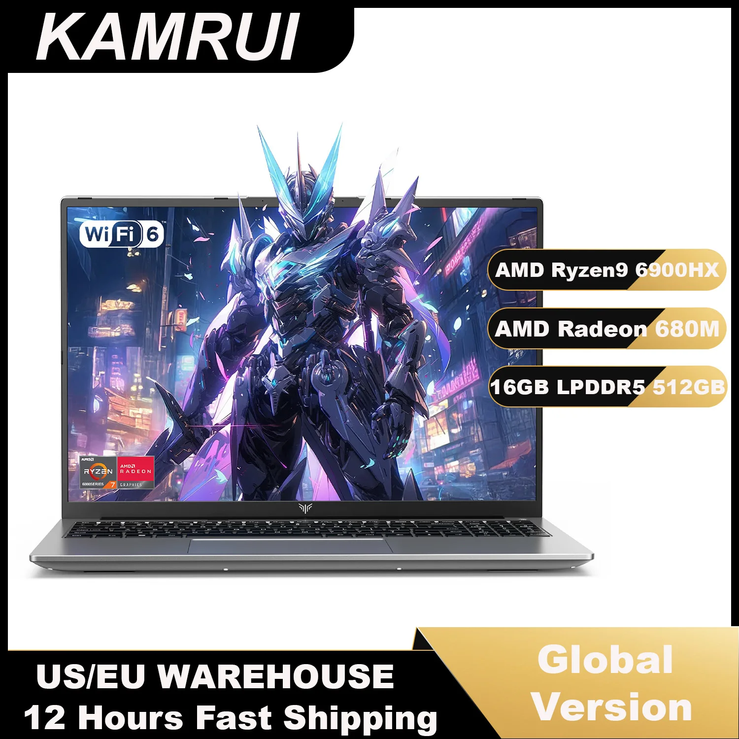 KAMRUI 16-Zoll-Laptop AMD Ryzen 9 6900HX 16GB LPDDR5 512GB PCIe3.0 SSD 1920P FHD 4400mAh Typ-C Win11 Computer für Gaming-Laptop Image