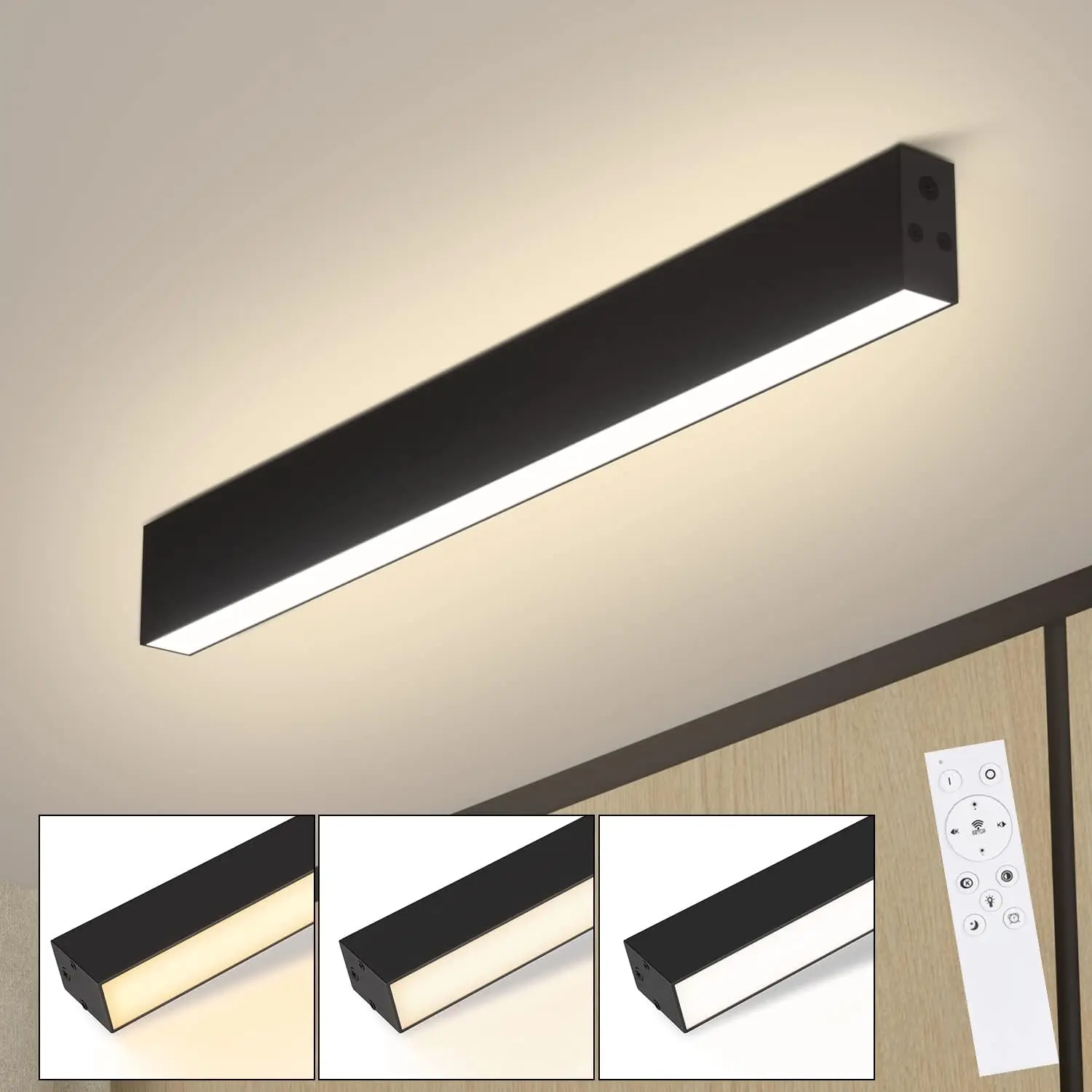 LED Deckenlampe Dimmbar Deckenleuchte 25W - Wohnzimmer Schwarz Panel Modern Büro 50CM Lang Deckenbeleuchtung Wohnzimmerlampe Bürolampe Decke mit Fernbedienung für Küche Flur Schlafzimmer