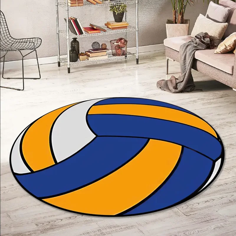 Ballsport-Thema, runder Teppich, Volleyball, Baseball, Basketball, Tennis, Teppich, tägliches Zuhause, Bodendekoration, rutschfeste Matte für Wohnzimmer Image
