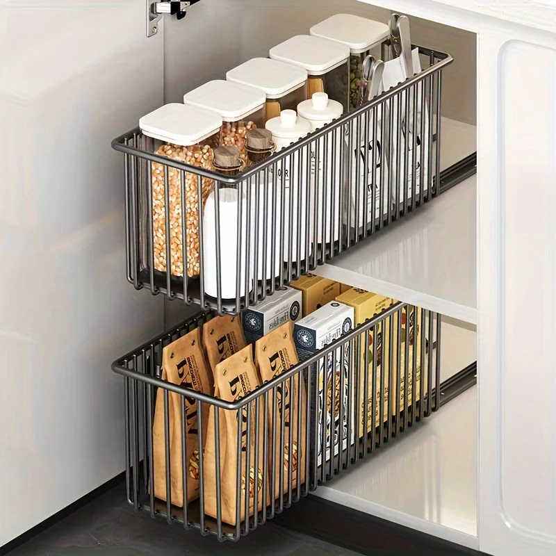 Ausziehbarer Schrank-Organizer-Korb unter der Spüle, ausziehbare Schublade, Aufbewahrungsbox für Küche, Sideboard, Schiebeschublade, Regal
