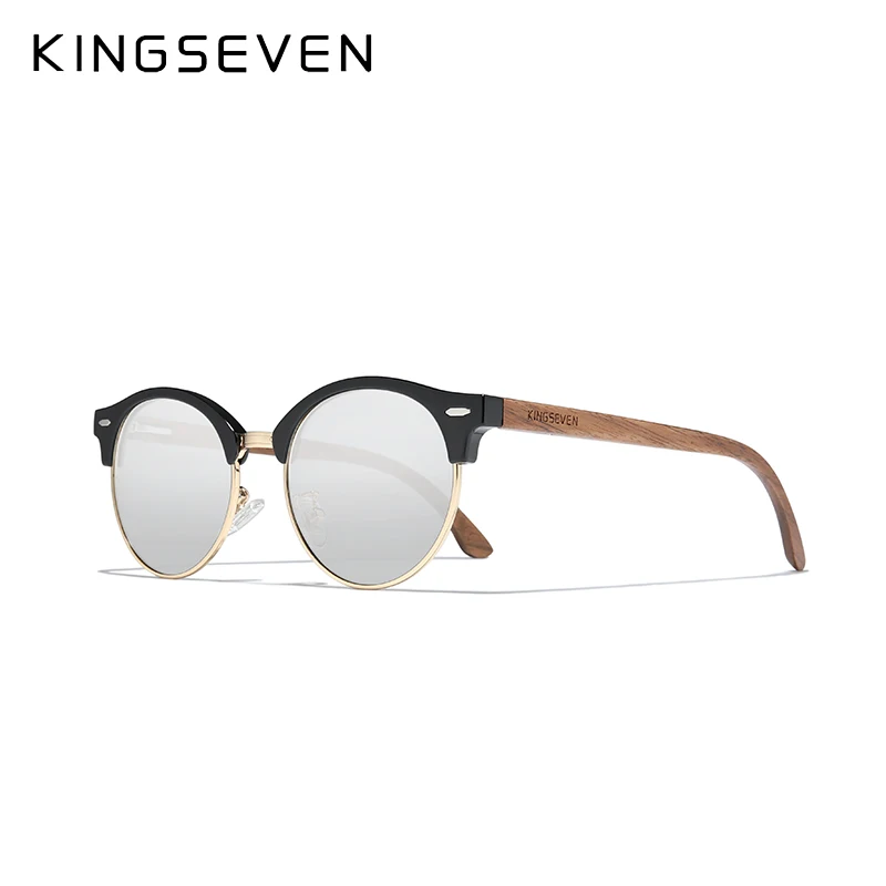 Kings even photo chrome walnuss holz sonnenbrille männer polarisierte halb randlose uv400 schutz retro brillen frauen oculos Image