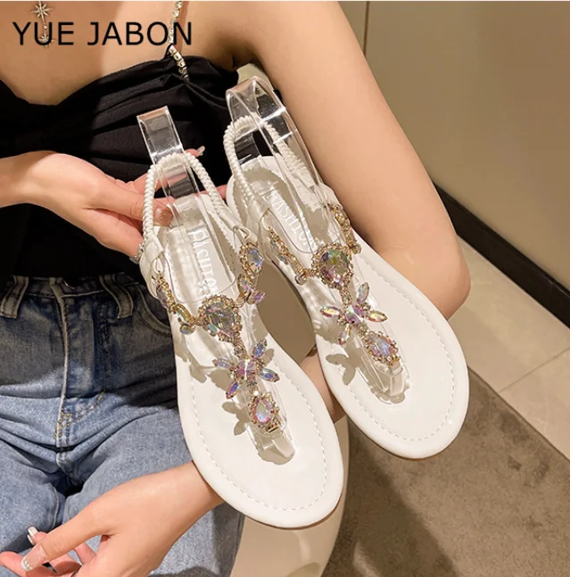 Frauen Schuhe Damen Sandalen 2025, Sommer Strass Ketten Flache Sandalen Weibliche Casual Schuhe Strand Outdoor Gladiator Sandalen