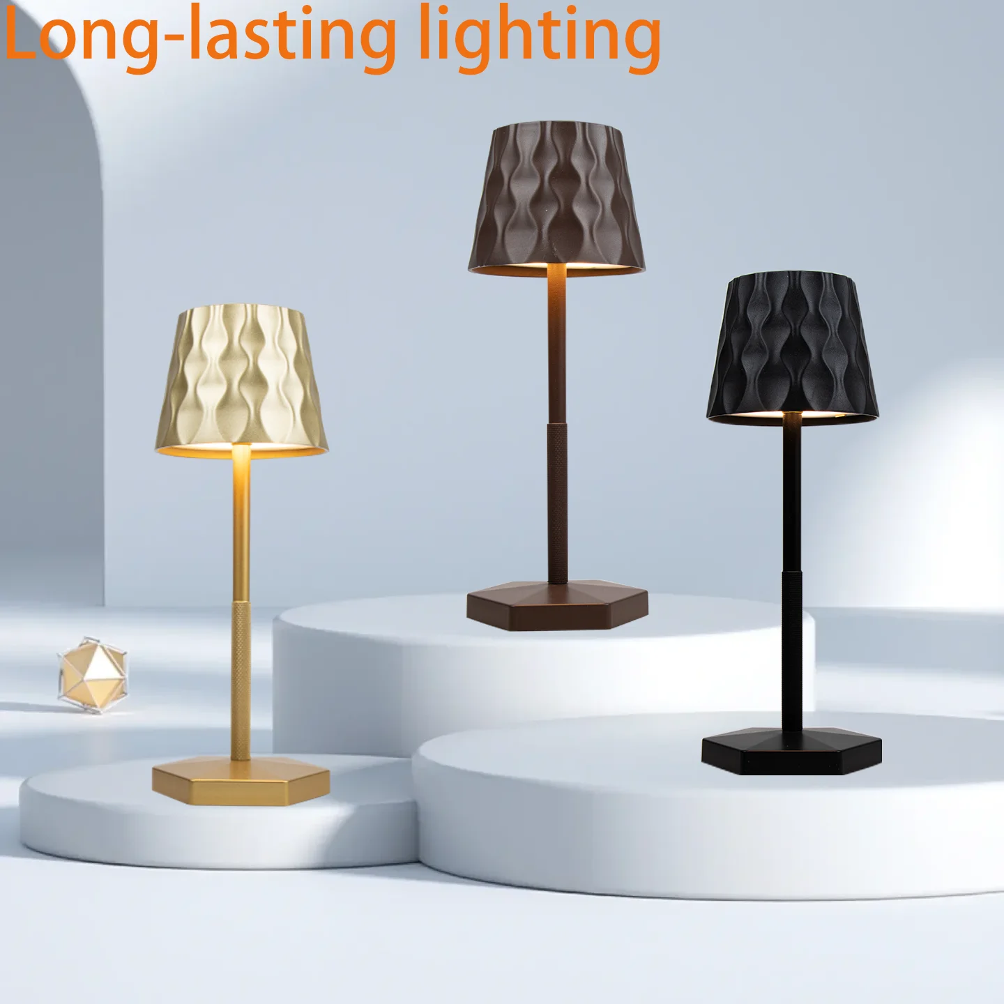 Klassische Minimalistische Touch-Tischlampe, Dekorative Tischleuchte, Wellenförmiger Lampenschirm - Schwarz - Weiß - Gold - Mehrere Farben erhältlich, LED-Tischlampe, USB-wiederaufladbar, dreifarbig