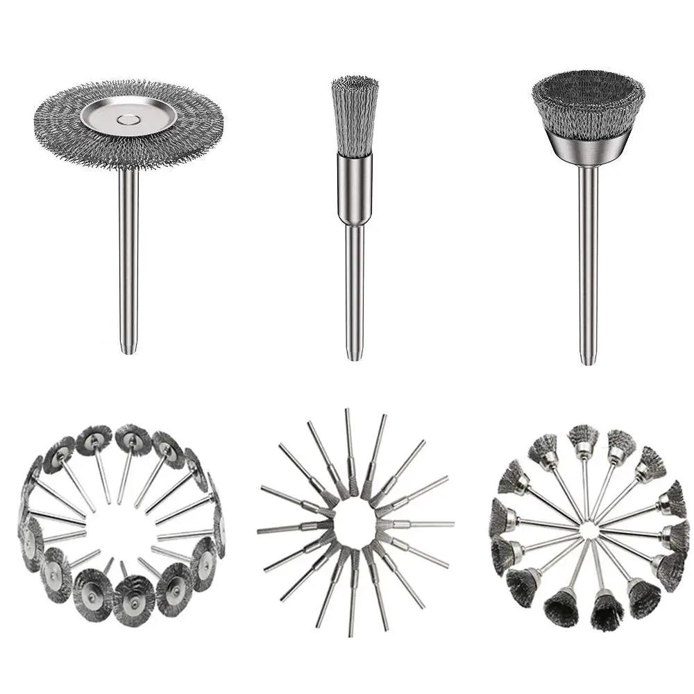 3mm Schaft Stahlbürsten-Set, rotierendes Schleifrad für Metallrostentfernung & Polieren, Zubehör für Schleifmaschinen Image