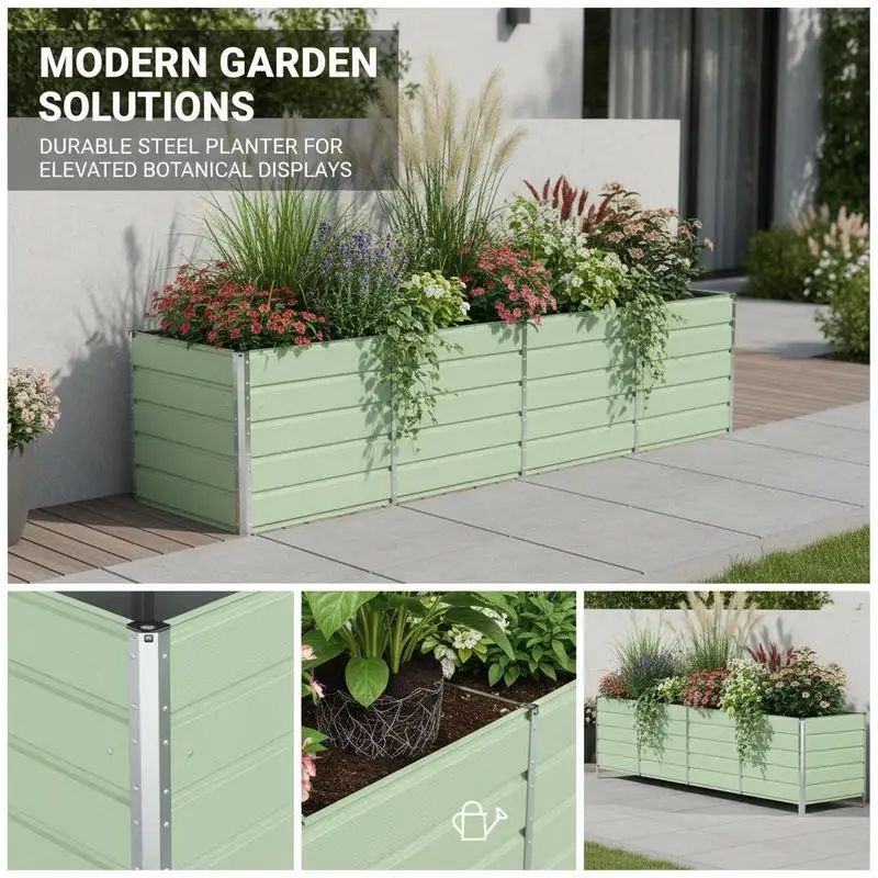 Großer Outdoor-Pflanzkasten 320x80x75 cm Stahl-Gartenbehälter Hochbeet für Pflanzen Terrassen-Metall-Blumentopf Balkon Moderner Langer Rechteckiger Deck-Pflanzkasten Image
