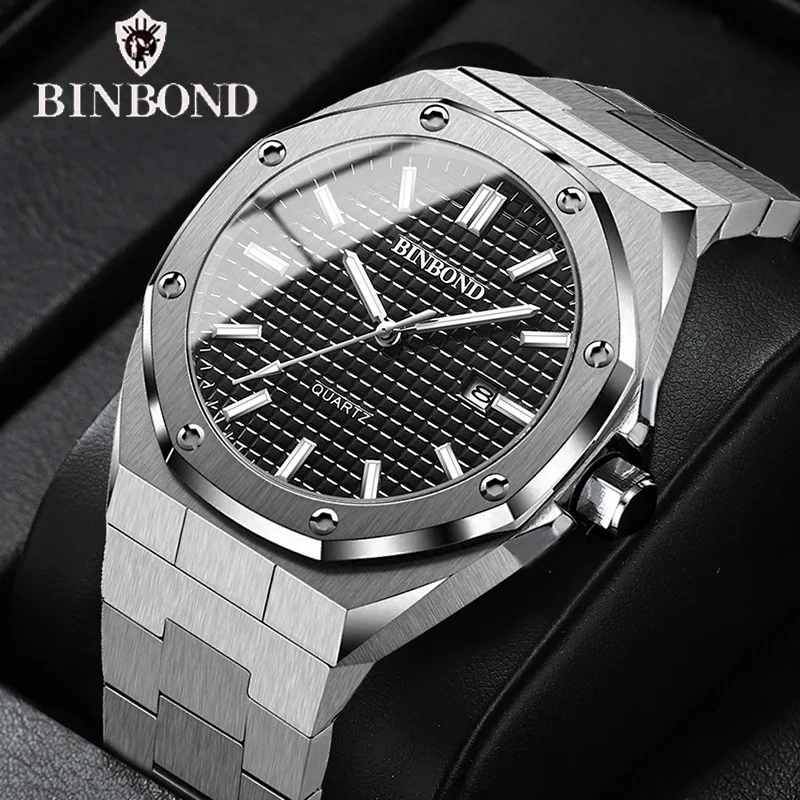 BINBONG Mode Lässig Männer Uhren Große Zifferblatt Silber Edelstahl Kalender Quarz Armbanduhr Klassische Top Marke Männliche Uhr B0233 Image