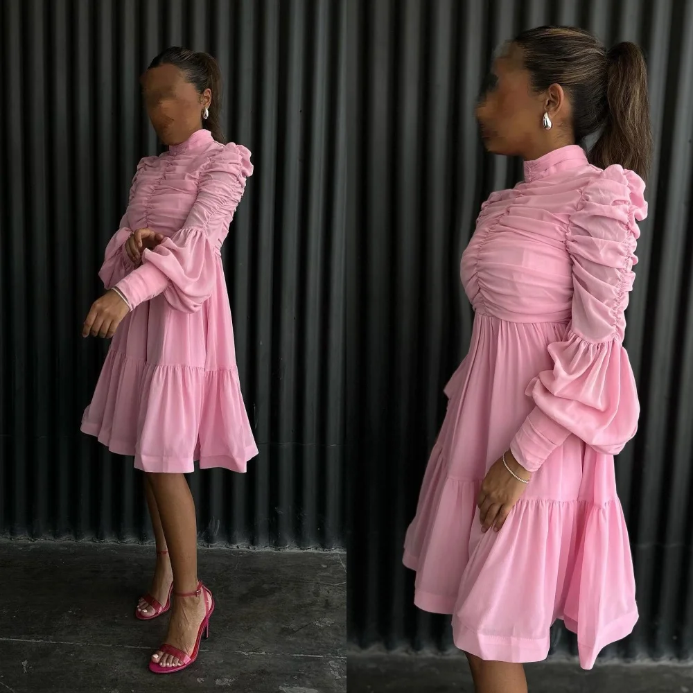 Customized Simple High Collar A-line Homecoming Dresses Draped Chiffon Formal Occasion Gown فستان سهرة نسائي اعراس вечернее плат