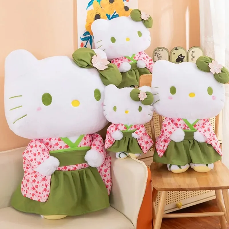 Kawaii Hello Kitty Plüschtier im japanischen Stil Kimono Sakura Matcha grün Stofftier Puppe Katze Dekor Kinder Geburtstag Kissen Geschenke