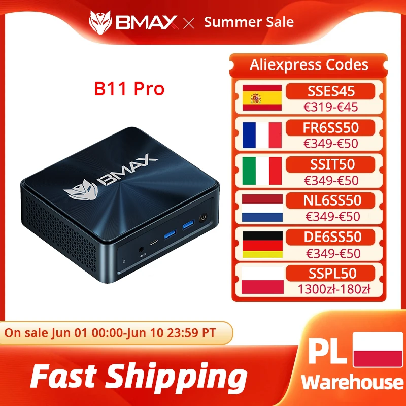 BMAX B11 Pro Mini-PC Intel Core Ultra 5 115U 8 Kerne 10 Threads 16GB RAM 512GB SSD WLAN Bluetooth USB HDMI Type-C Windows 11 Mini-PC