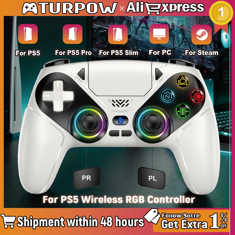 RGB Kabelloser Gamepad, für Playstation 5/PS5 Controller, mit Turbo Dual Sense Vibration und Programmierfunktion, 3D-Gaming-Controller-Konsole Image