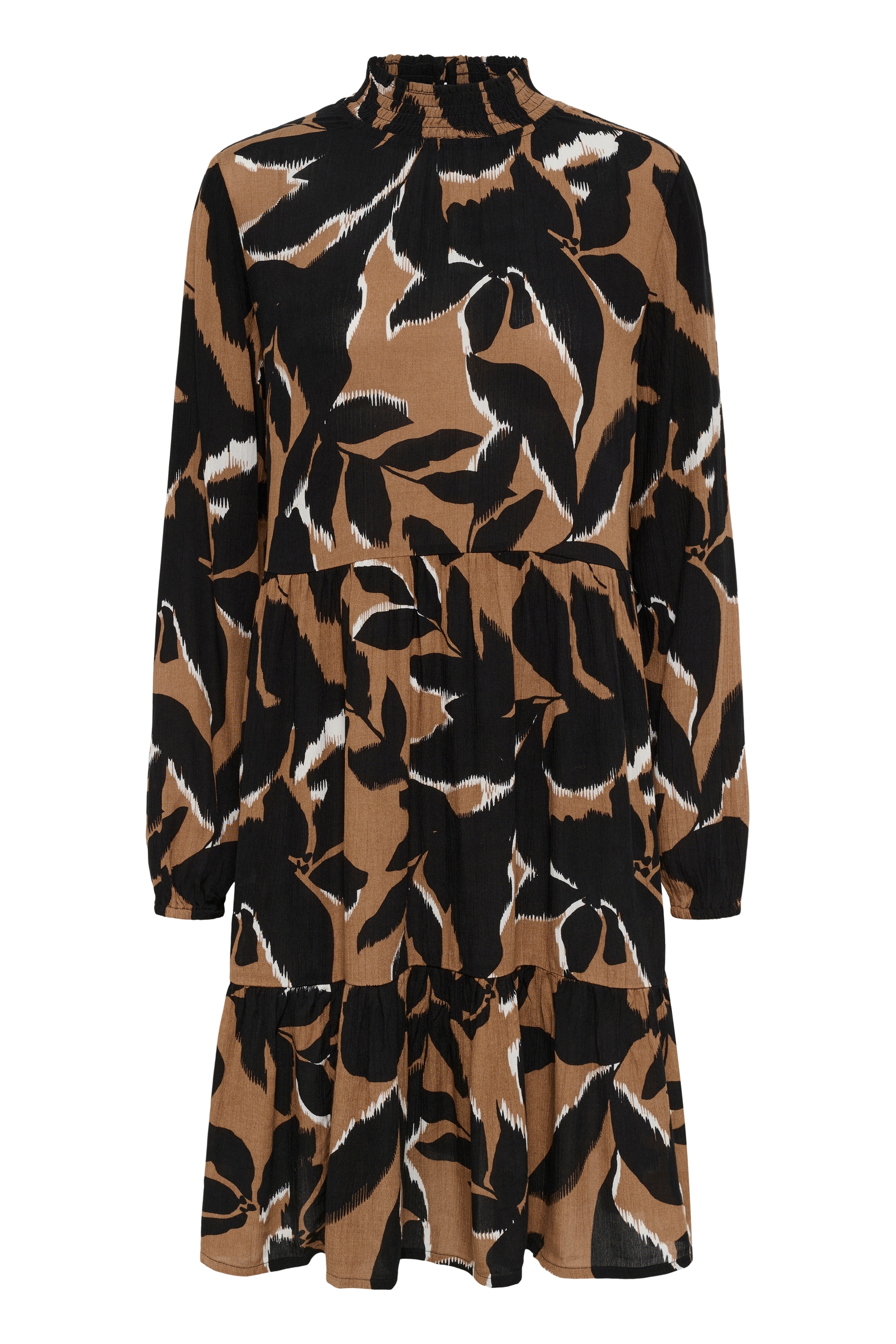 Midikleid KAFFE "Kleid KAlinda", Damen, Gr. 36, N-Gr, beige (toasted coconut, schwarz flower), Obermaterial: 100% Viskose LENZING ECOVERO CV LenzEcov., Kleider Midikleid