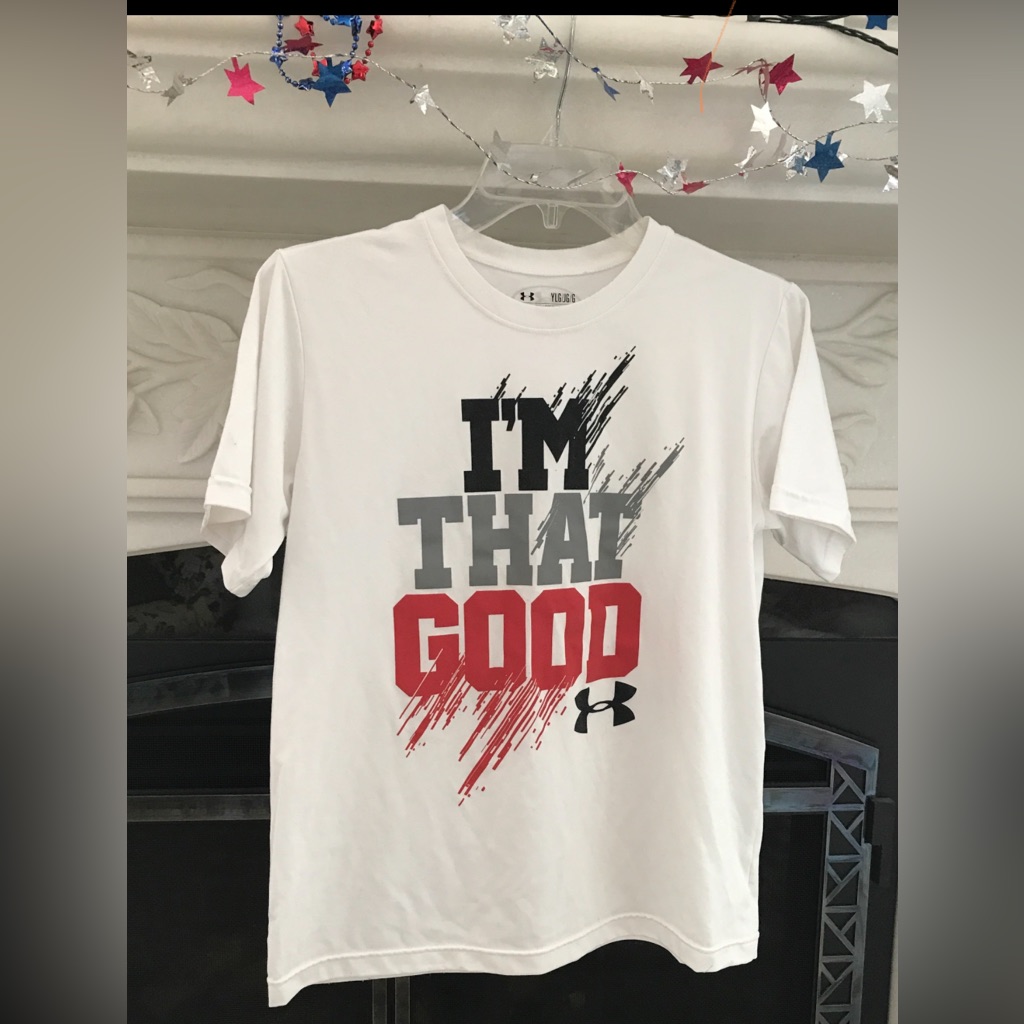 Under Armour Shirts & Tops | Under Armour Heat Gear Large Kid. “I’m That Good” Excellent, Like New! | Color: White | Size: Lb