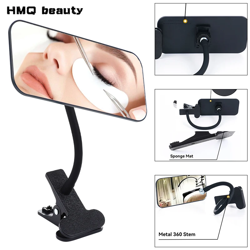 Maßgeschneidertes 360-Grad-Design ° Drehbarer Clip-On Wimpernverlängerungsspiegel mit Schutzrahmen & Schwarzem Metallstab Präzises Make-up Schönheitswerkzeug Image