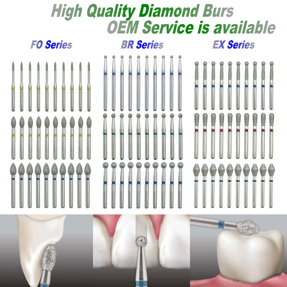10 Stück Dental-Diamantbohrer für Hochgeschwindigkeitshandstücke, Zahnmedizinfüllungen, Palatinal- und Okklusalreduzierung, Hohlraum-/Kronenvorbereitung Image