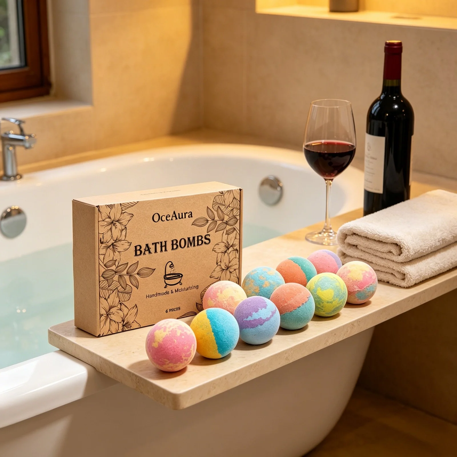 OceAura Handgemachte Badebomben-Set - Lilie Rose Rosmarin Entspannende Spa-Badesalz-Kugeln Hautpeeling Trockenheitsverbesserung 6-teiliges Geschenkset Image
