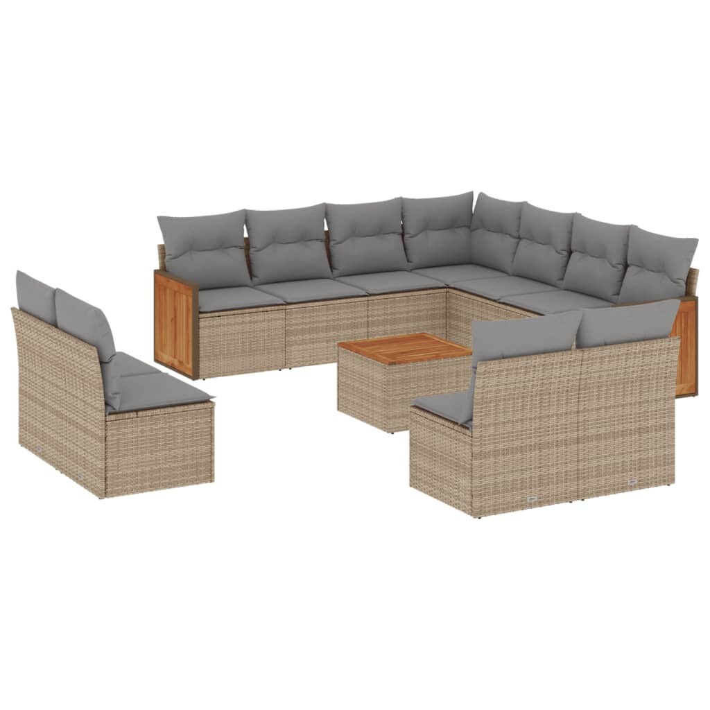 vidaXL 12-tlg. Garten-Sofagarnitur mit Kissen Beige Poly Rattan Image