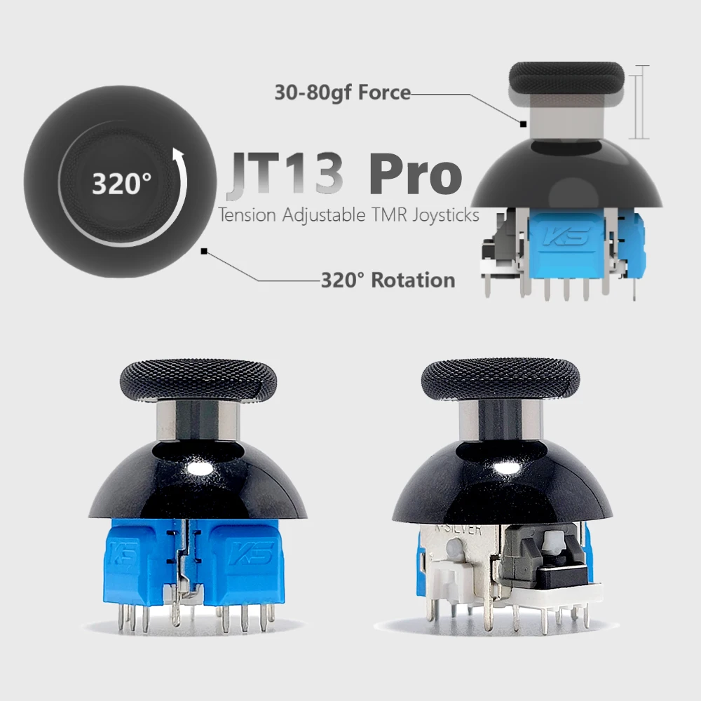 K-Silver JT13 Pro JT13-009 320° Tension Adjustable TMR Joystick NO Drift for PS4,PS5,Switch Pro,Xbox,Xbox Elite 1 Replacement