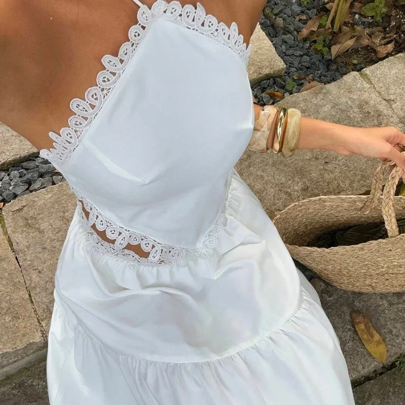 Stilvolles zweiteiliges Sommer-Set für Damen mit Spitzenbesatz, Cami-Top und gestuftem Maxirock, Boho-Stil, vielseitig einsetzbar für Dates, Urlaub, Party, Strandmode Image