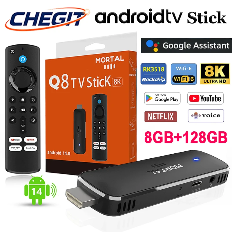 Q8 Android 14 Smart TV Box Wifi6 4-Kern Unterstützt 8K Video Google Sprachassistent 8GB+128GB für Netflix YouTube Media Player Image