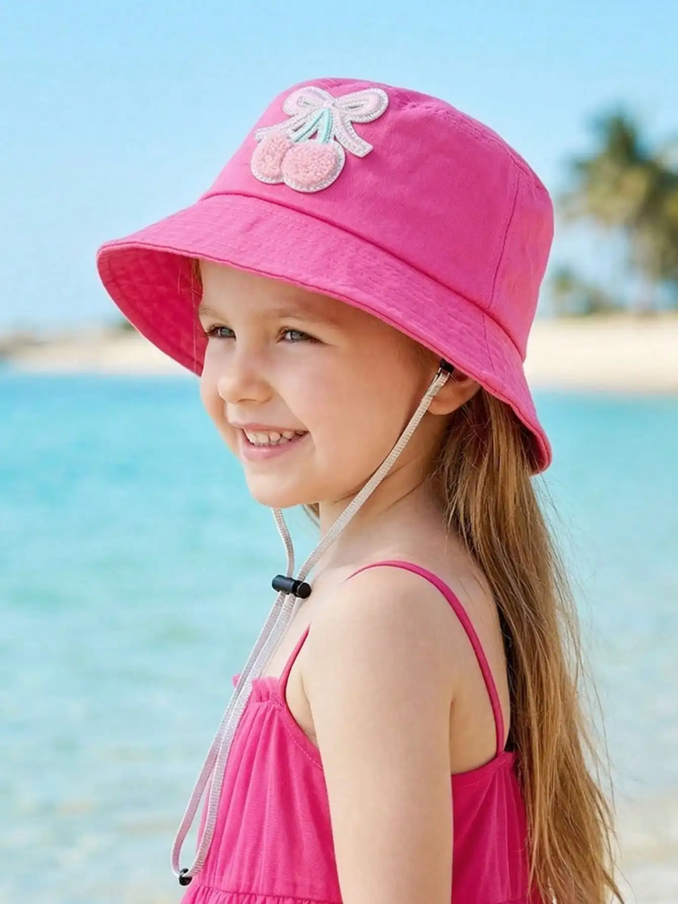 1 Stück Fischerhut mit Kirschmuster für Kinder im Alter von 3–8 Jahren, faltbar, leicht, Sonnenhut, Outdoor-Reise-Schulmütze für die ganze Saison Image
