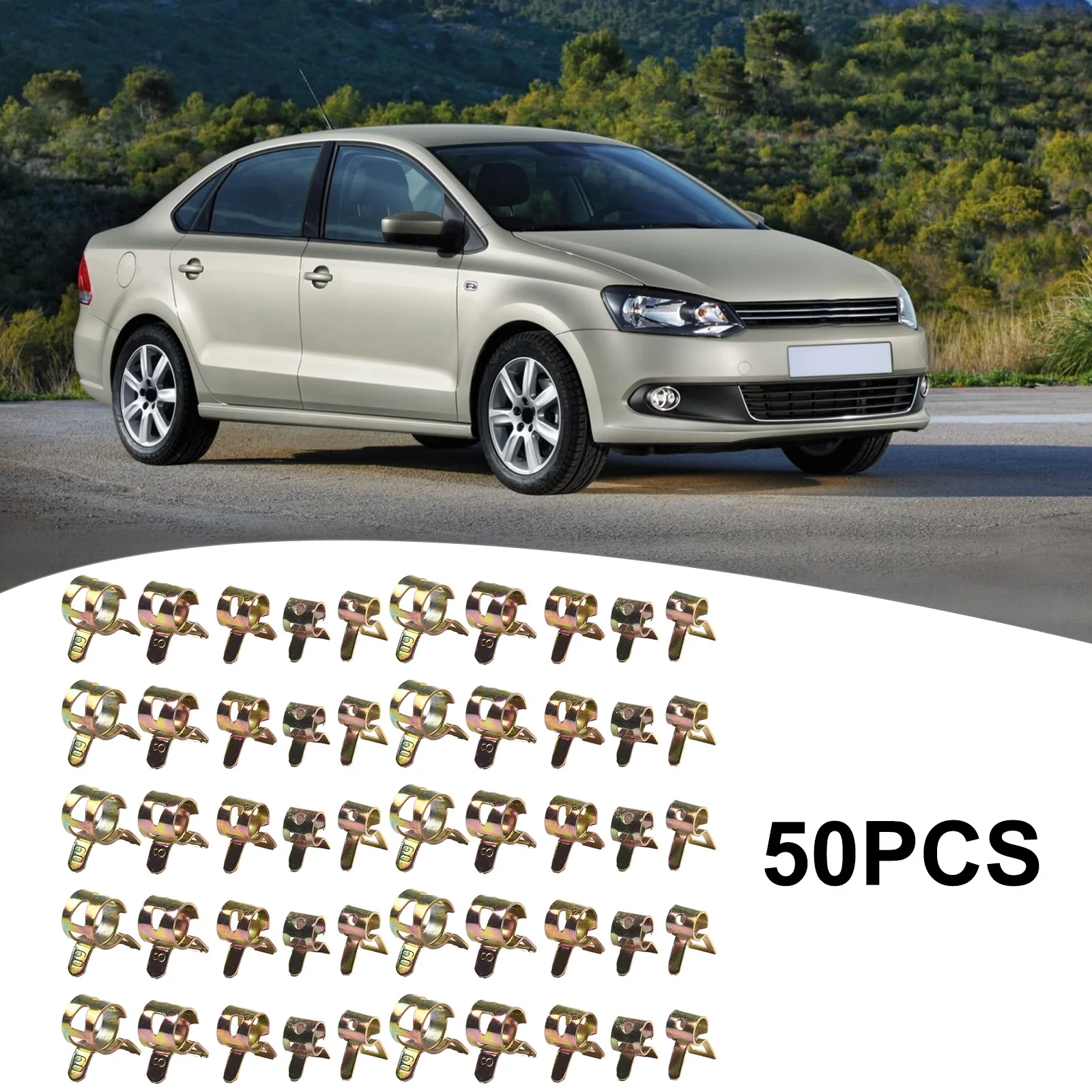 50 Stück 5/6/7/8/9mm Auto-Schlauchklemmen Befestigungsclips für Kraftstoff- und Wasserleitungen, Schläuche und Rohre, Autozubehör Image