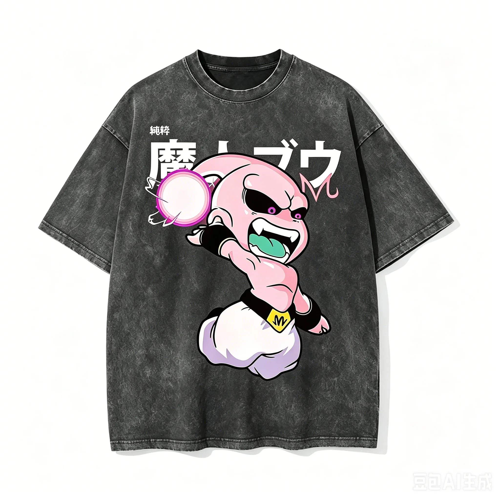 2026 Neues Dragon Ball Anime T-Shirt für Erwachsene aus gewaschener schwarzer Baumwolle, Sommer Majin Print, Herren Damen Street Hip Hop Casual Kurzarm-Oberteil