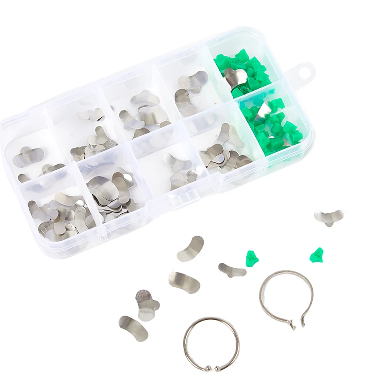  1 Box Zahnmatrizen, segmentierte konturierte Metallmatrizenbänder, Zahnmatrizenringe, Vollzahn-Ersatz, Zahnarzt Mundpflege Image